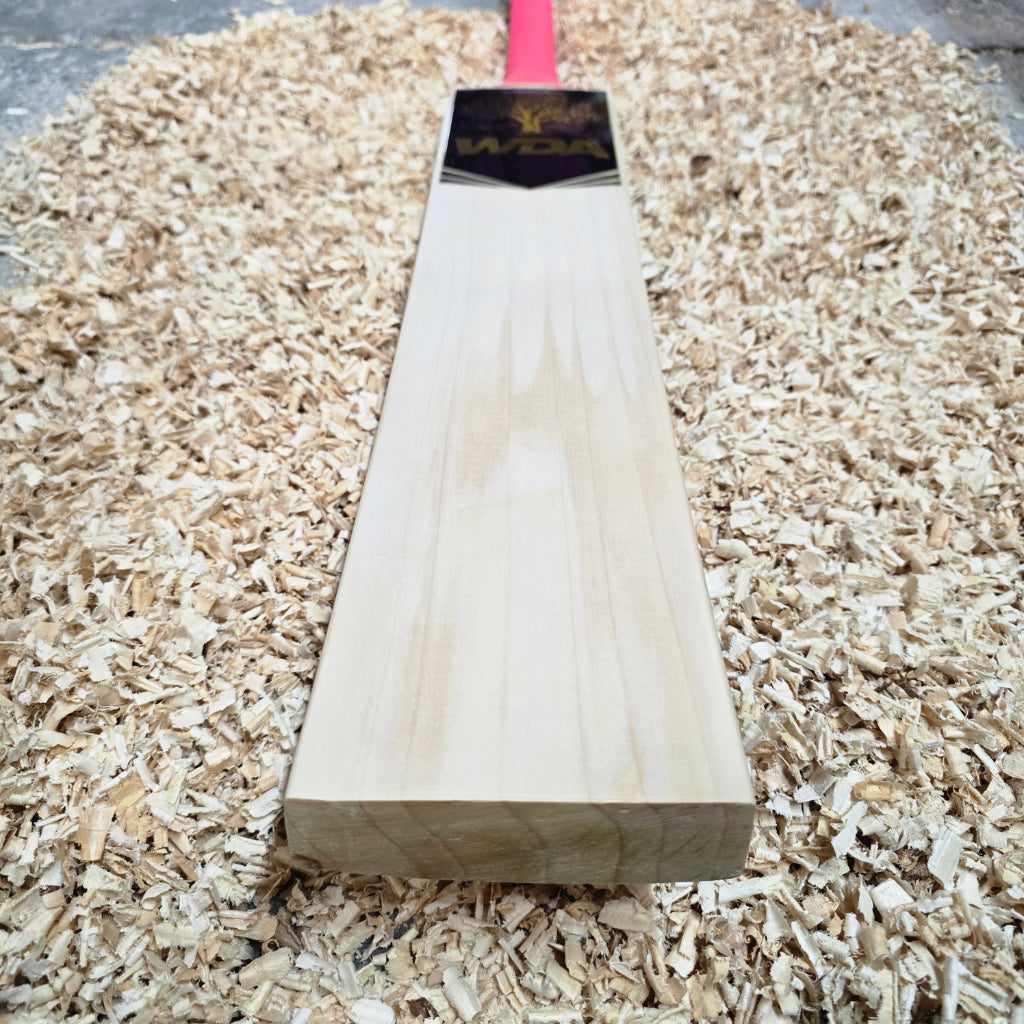 WDA Willow Cricket Bat with Minor Crack on Bottom Edge - 2lb 10oz (1193g), 6 Grains, 40mm Edges, 30mm Flat Toe, 107mm Width, Semi Oval Handle